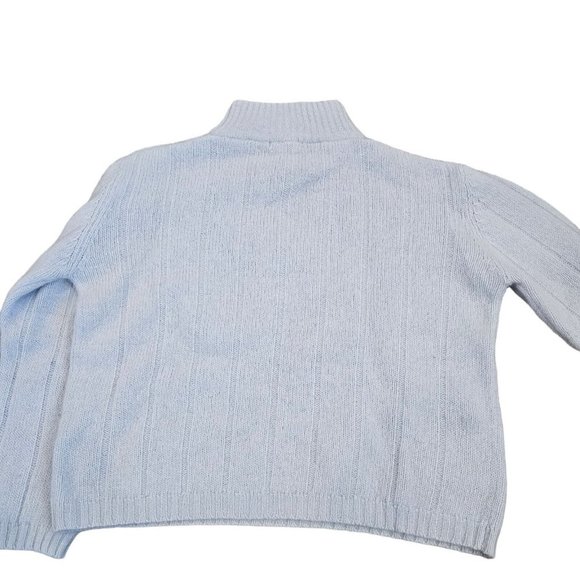 Light Gray Blue Ribbed Mockneck Wool Angora Sweater M/L Lambswool VTG 90s Pastel - Picture 3 of 8